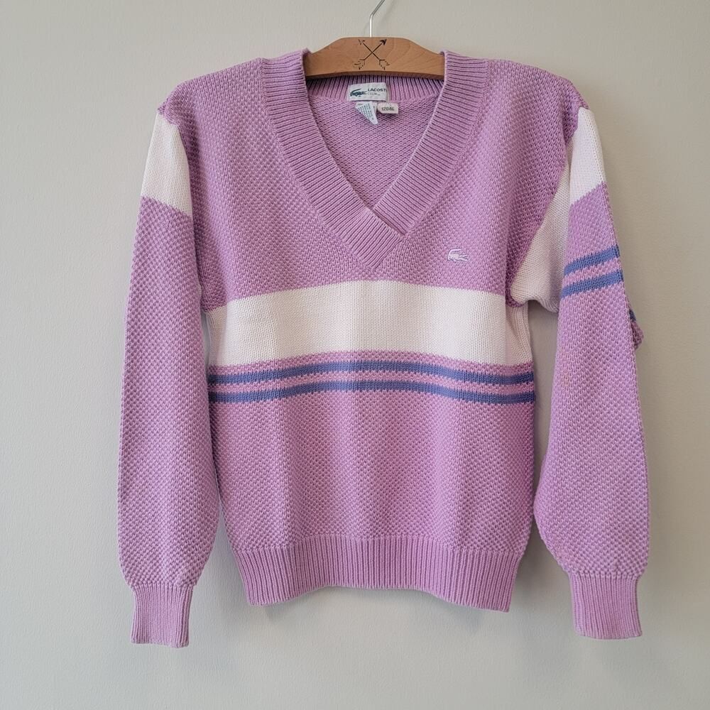 Lacoste Purple V Neck Sweater L Vintage Tennisprep